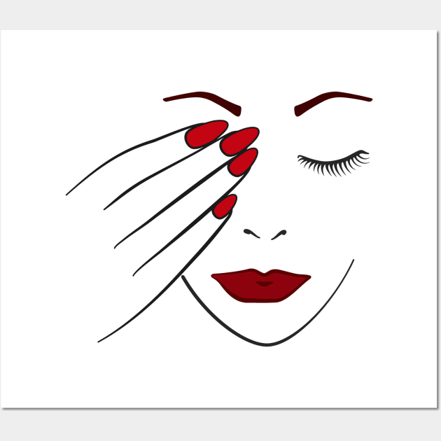 Womans Face Makeup And Painted Nails Wall Art by THP Creative